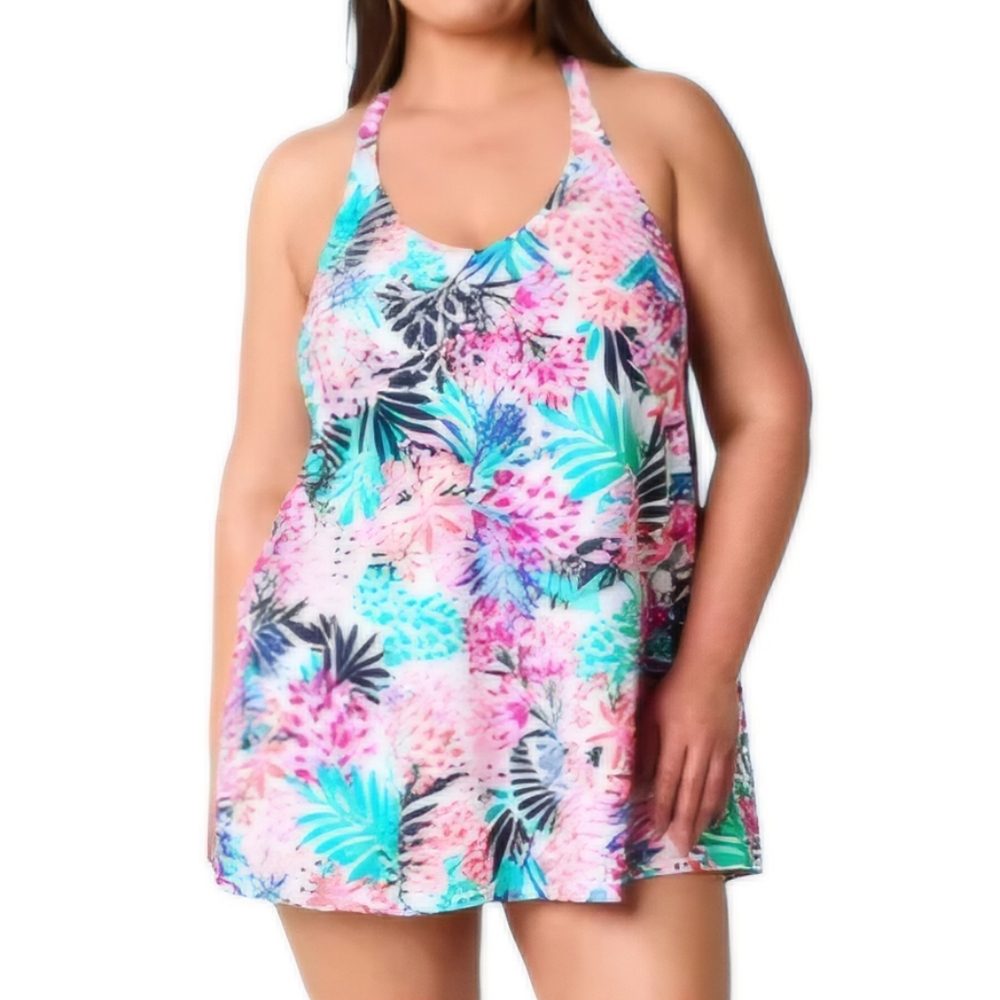 Sonnet Shores Women's Size 18W Swimsuit Swim Skirt Floral Pink Bathing Suit
